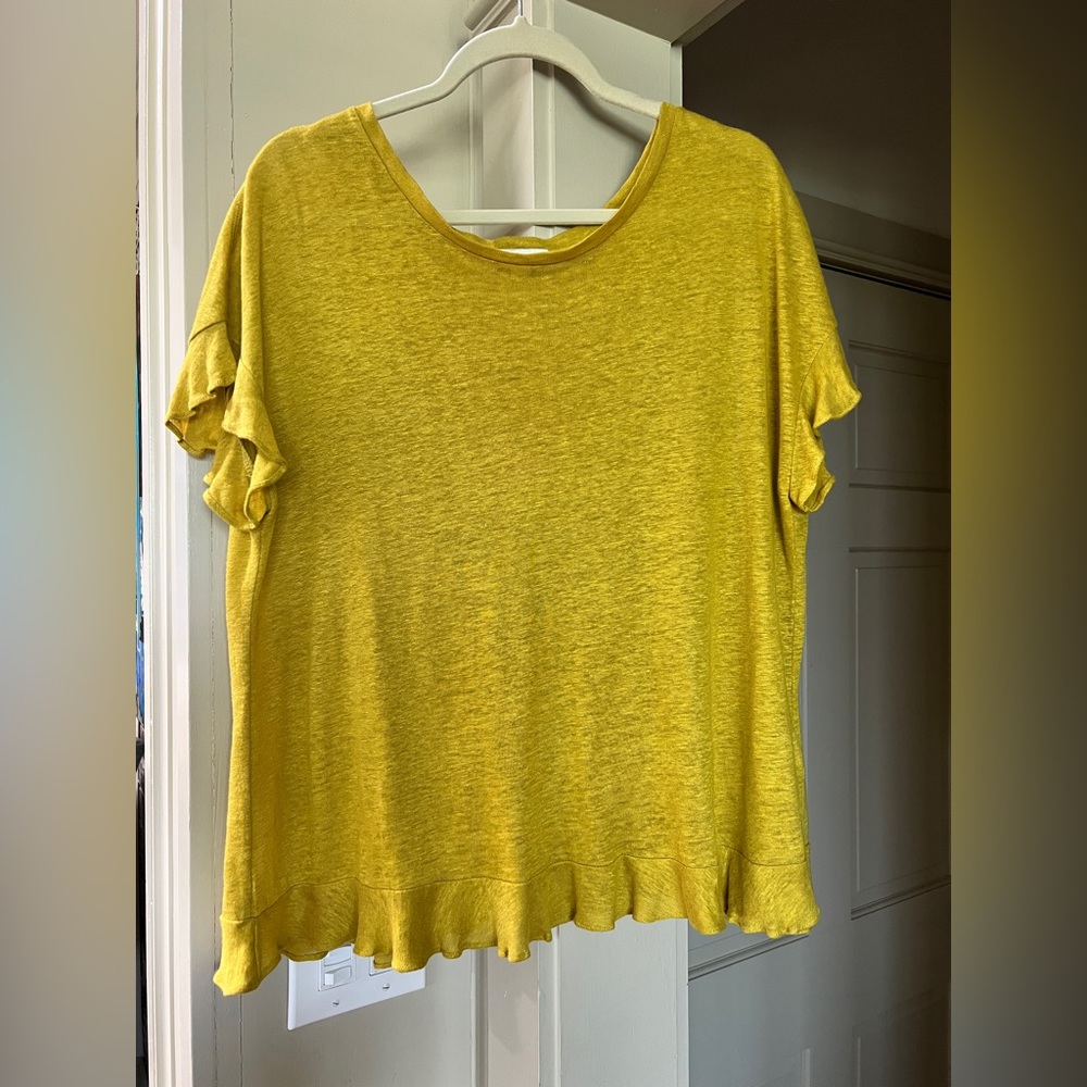 Anthropologie ERI + ALI Linen top in Chartreuse Green, size M